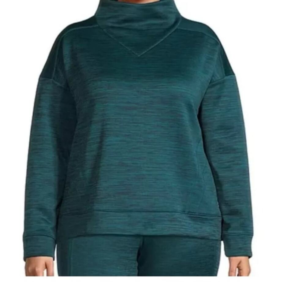 Women's Xersion X-Warmth Funnel Neck Pullover Sweatshirt Teal Heathered Sz Large